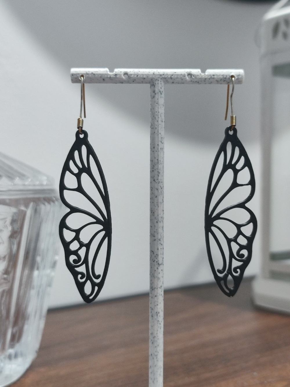 Black Butterfly Wing Dangle Earrings